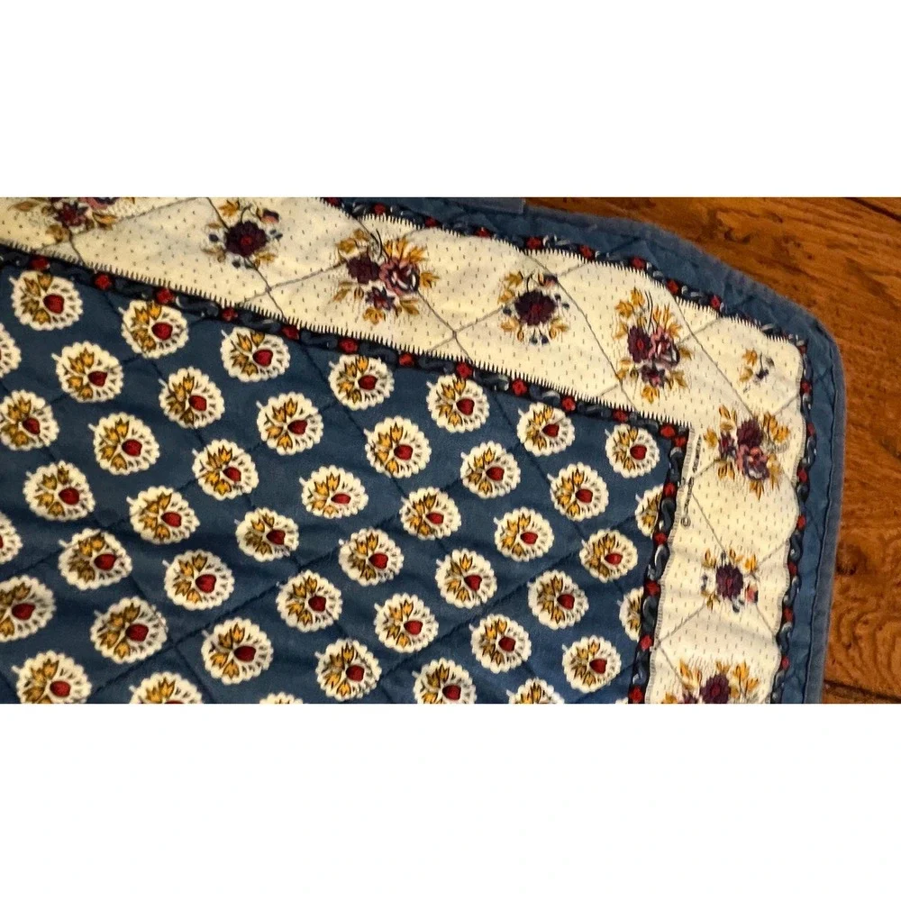 French Quilted Cotton Placemats Blue Floral Made in France Set of 8